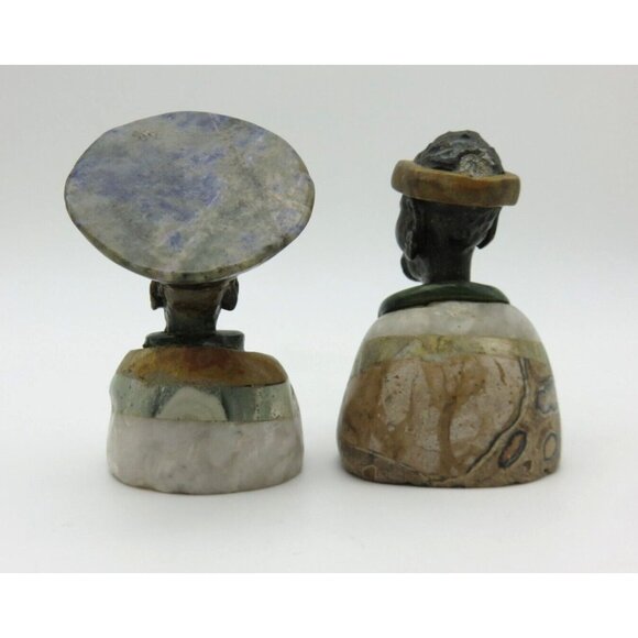 Small Stone Bust Set Colourful Hand Carved in Zimbabwe Africa 3.5" and 3.1" Tall - Picture 3 of 8